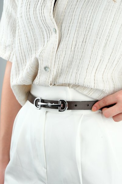 Women's Brown Leather Belt - Classic with Stylish White Buckle 100 cm