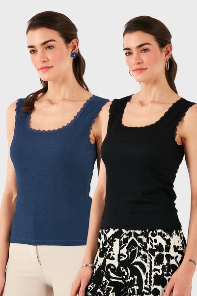 Slim Fit Thick Lace Square Collar Wrap 2 Pack Undershirt Athlete 5864979S2