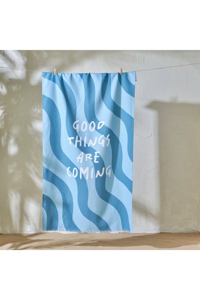 100% Cotton Good Things Are Coming Printed Beach Towel Mint (90X150 cm)