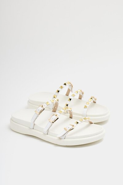 White Women's Gold Staple Detailed Trend Slippers