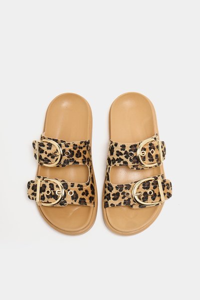 Leopard Mink Women's Double Buckle Stylish Daily Slippers
