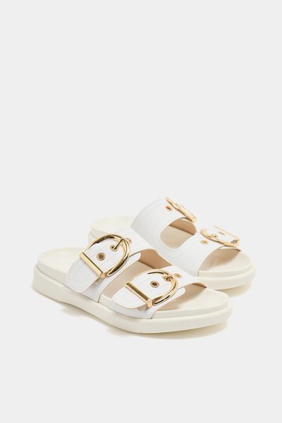 White Women's Double Buckle Stylish Daily Slippers