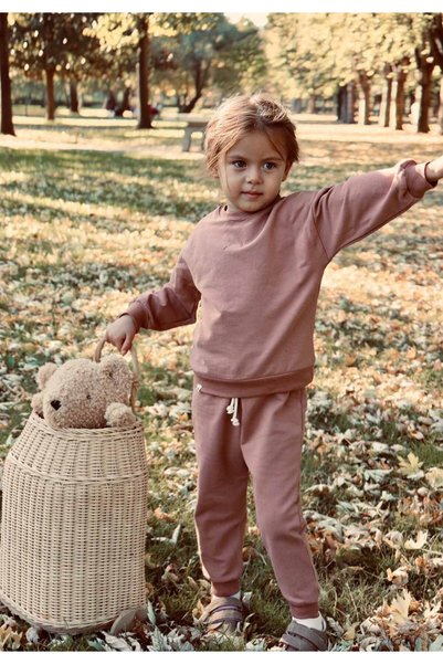 Basic Karyoka Detailed Sweatshirt Set Age 3-8 Powder Pink