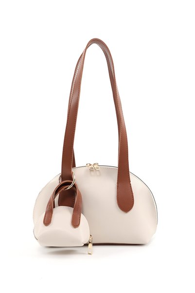 Cream - Tan Shk232 Faux Leather Single Compartment Charm Mini Bag Accessory Hand, Arm and Shoulder Bag