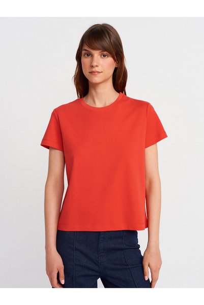 31757 100% Cotton Crew Neck Stitching Detail T-Shirt-Red