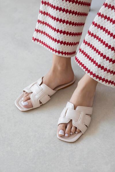 Huxx Women's Single Strap Daily Shiny Leather Slippers Beige