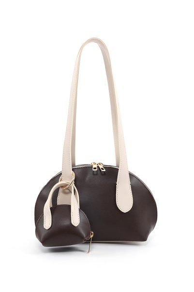 Brown/Cream Shk232 Faux Leather Single Compartment Charm Mini Bag Accessory Hand, Arm and Shoulder Bag