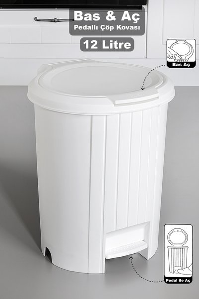 12 Liter Bas Bas Open Lid Trash Can - Click Lid Pedal Trash Can Bathroom Kitchen Trash Can White
