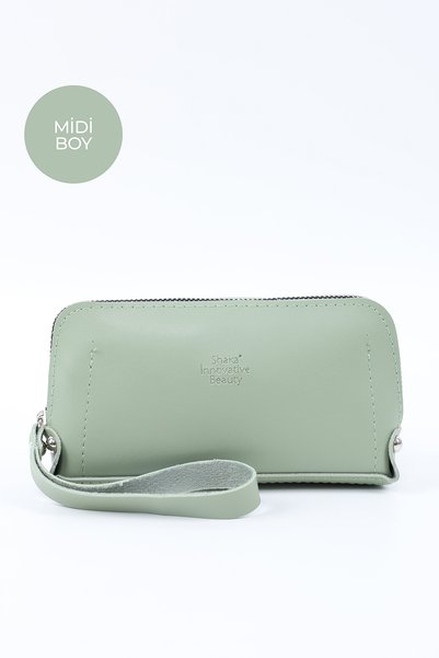 Mint Green Shk222 Faux Leather, Zippered, 4 Compartments, Strap Phone Wallet and Handbag