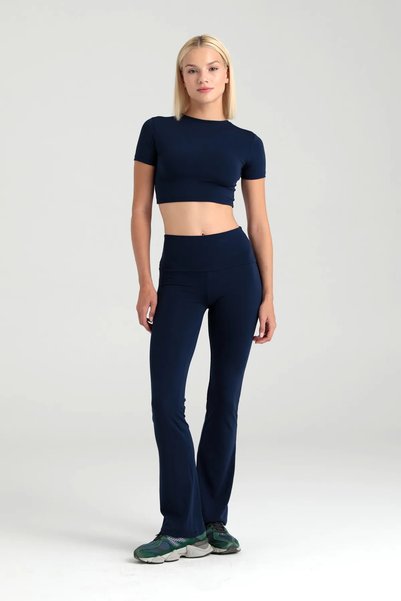 Comfort High Waist Flared Leggings Navy Blue