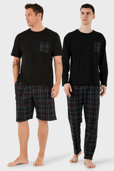 Cotton Regular Fit Checked 2 Pack Pajama Set Men's Pajama Set 657200120S2