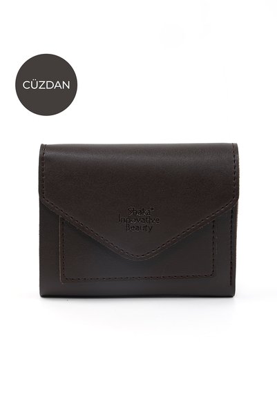 Brown Color Shk67 Faux Leather Wallet with Coin and Paper Money Compartment, Snap Fastener Card Holder, Envelope Model Pocket