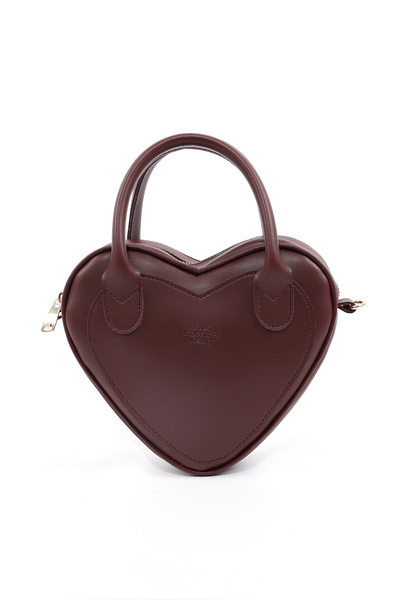 Burgundy Shk236 Faux Leather Zippered Single-Compartment Heart Model Hand, Arm and Shoulder Bag