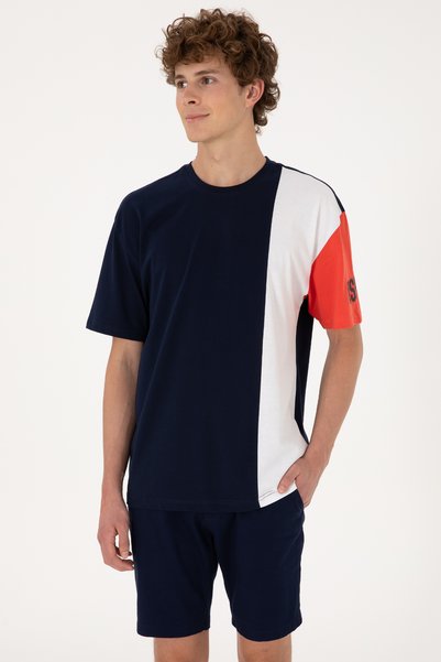 Men's Comfort Fit Crew Neck Navy Blue T-Shirt 50306896-Vr033