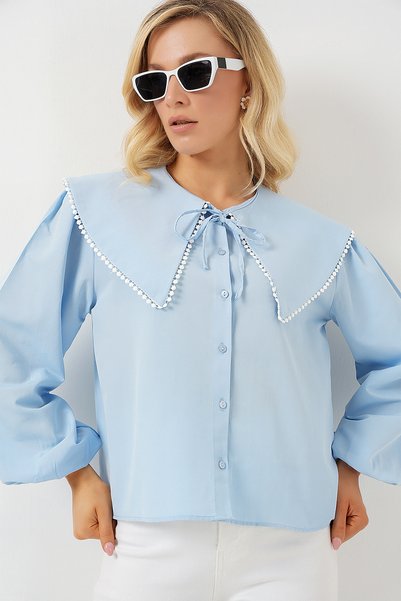 Women's Peter Pan Collar Shirt 20314 - Blue