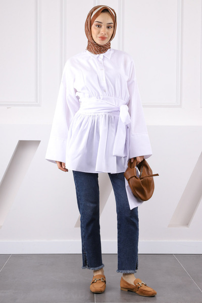 White Waist Tie Tunic