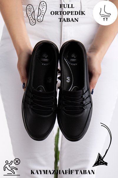 Women's Perforated Leather Orthopedic Anti-Sweat Anti-Slip Shoes Ballerinas