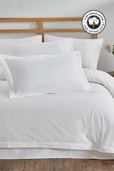 300 Tc King Cotton Satin Ribbed Duvet Cover Set Battal Double 6 Piece Cream Off White Stella