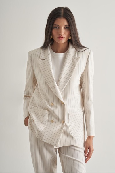 Striped Ecru Double Breasted Summer Jacket