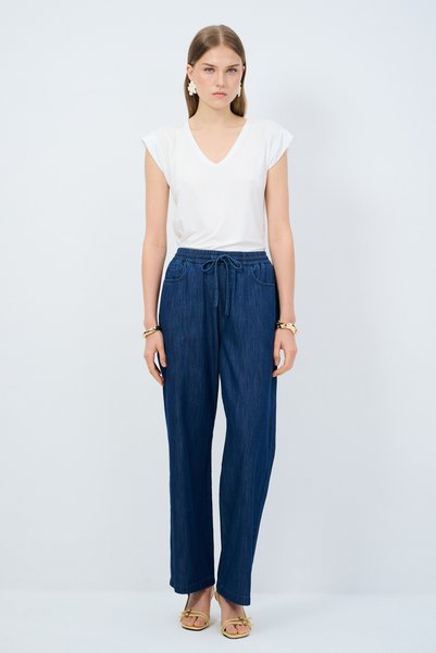 Wide Leg Denim Trousers