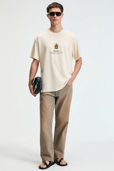Bold men's 100% cotton Oversized fit Printed short sleeve round neck vanilla t-shirt