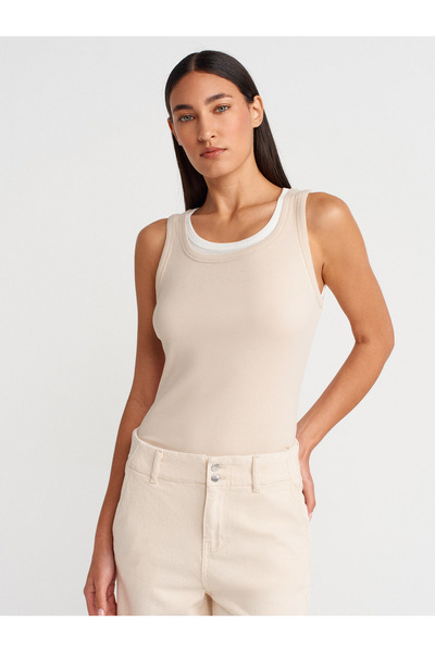 31870 100% Cotton Double Layer Top-Beige