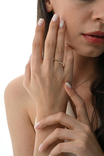 Modern Design Icon Ring with Silver Gold Gilded Zircon Stone