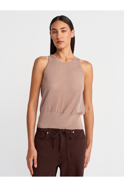 10766 Crew Neck Slim Knitwear Blouse-Mink
