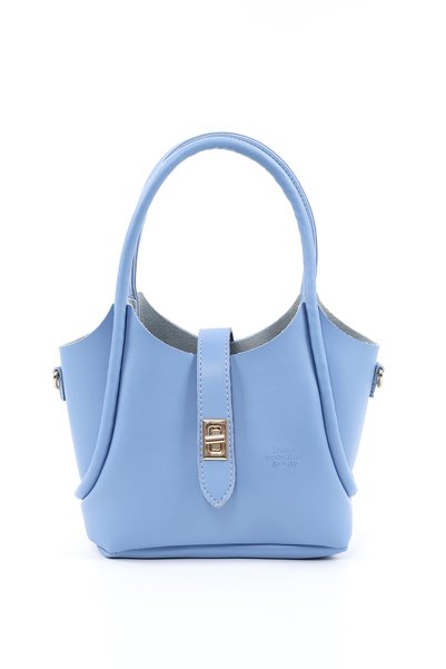 Blue Shk187 Faux Leather Lock Detailed Adjustable Strap Hand, Arm and Shoulder Bag