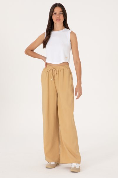 Women's Camel Loose Relax Fit Canvas Trousers 50300357-Vr015