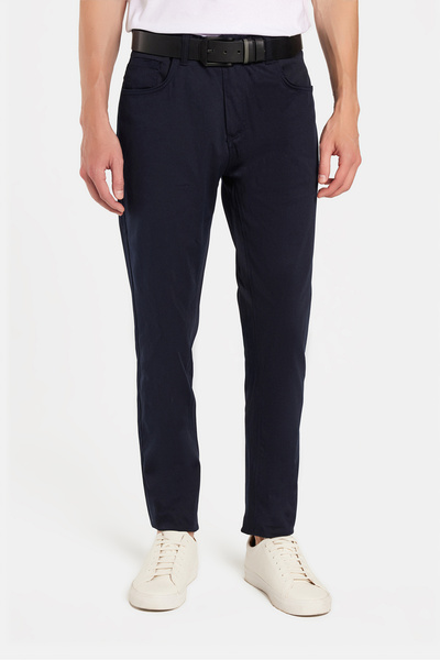 Men's Regular Fit Comfortable Cut Transitional Canvas Navy Blue Trousers