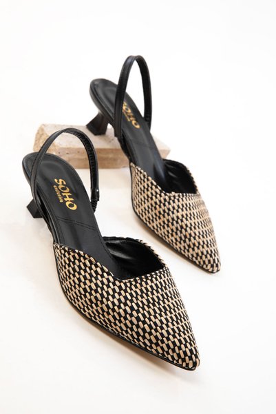 Black-Beige Women's Classic Heeled Shoes 20650
