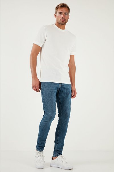 Stretch Cotton Slim Fit Regular Waist Narrow Leg Jeans Men's Denim Trousers 1115S60Napoli
