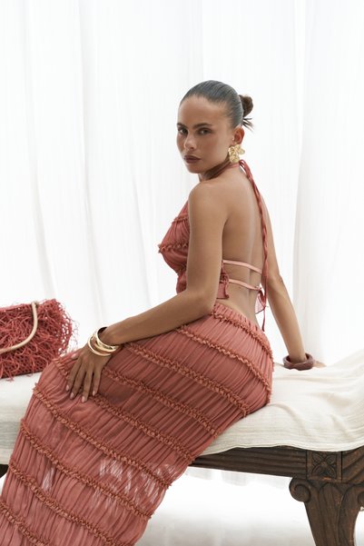 Sofi Transparent Cinnamon Crop Skirt Set