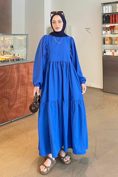 Balloon Sleeve Layered Summer Dress Cobalt Blue