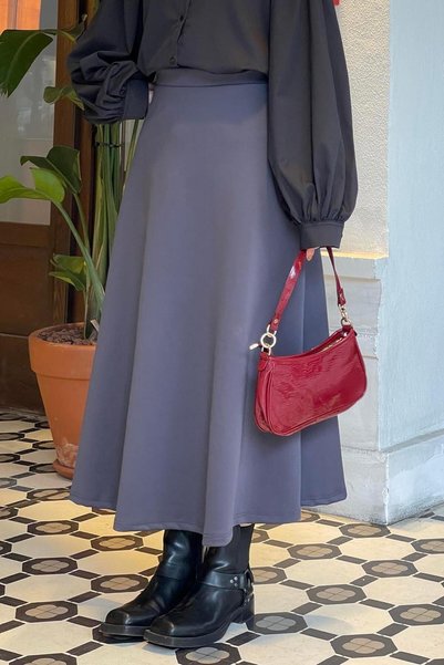 Scuba Fabric Flared Skirt Smoked