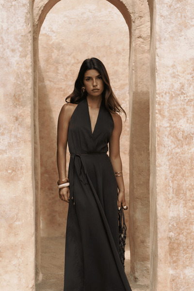 Rhonsa Lace-Up Brown Long Dress