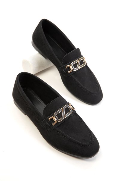 Black Suede Women's Loafer Shoes 20690