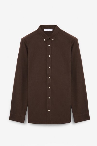 Perttu Men's 100% Cotton Slim Fit Slim Fit Buttoned Collar Linen Look Flared Bitter Brown Shirt