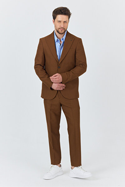 Alfredo машки костум во боја на камила пролет-лето slim fit од 2 дела