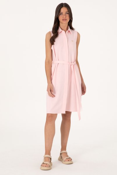 Women's Light Pink Belted Mini Size Woven Dress 50306644-Vr078