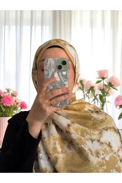 Bohem Serisi Bohem Desen Pamuklu Dijital Soft Şal - Sarı