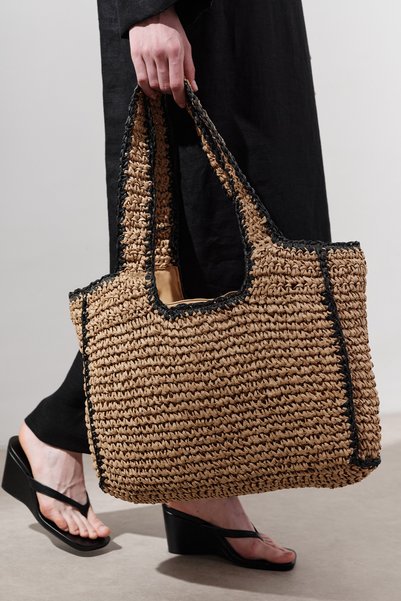 Contrast Detail Wicked Bag Beige-Black Striped
