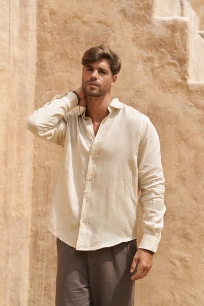 Agnola Oversize Men's Stone Linen Shirt