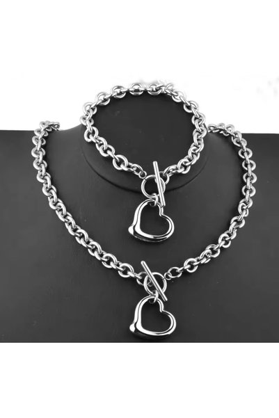 Women's Silver Sailor Lock Necklace+Bracelet Set