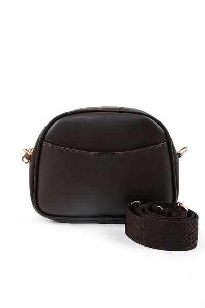 Brown Color Shk194 Faux Leather Zippered 2 Compartment Adjustable Column Strap Shoulder Bag