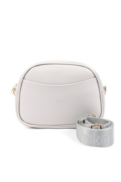 Gray Shk194 Faux Leather Zippered 2-Compartment Adjustable Column Strap Shoulder Bag