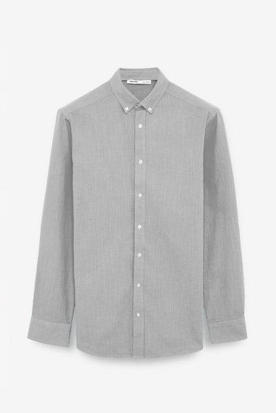 Perttu Men's 100% Cotton Slim Fit Slim Fit Button Collar Linen Look Flared Gray Shirt