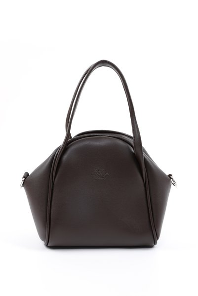 Coffee Color Shk132 Faux Leather Single Compartment Double Strap Hand and Cross Shoulder Bag L:16 W:17 W:10 cm