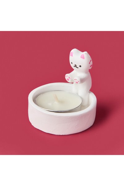 Deco Cat Candle Holder - White - 5 cm